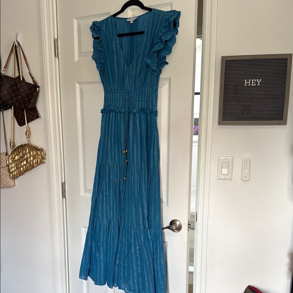 Elegant Blue Ruffle Sleeve Dress - KARINA GRIMALDI - Size Medium - NEVER WORN
